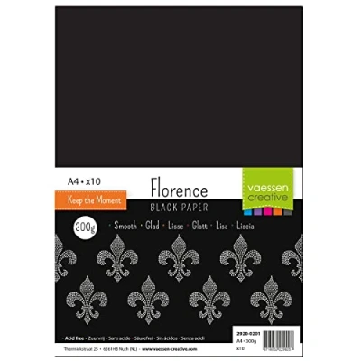 Afbeelding van Florence 2920 0201 Fotokarton DIN A4, zwart, 300 g/m², 10 stuks, knutselpapier voor knutselen, scrapbooking, handlettering, doe het zelf handwerk
