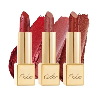 Afbeelding van Oulac Rode metallic glanzende lippenstiftset, matte afwerking, sterk gepigmenteerd en hydraterende formule, glad korrelvrij, veganistisch, 3 stuks