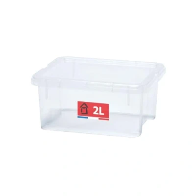 Afbeelding van SUNDIS View Box, 2L opbergbox met deksel, kunststof transparant, stapelbaar, ideaal voor cosmetica, sieraden, pennen en markers, naaiaccessoires, kralen