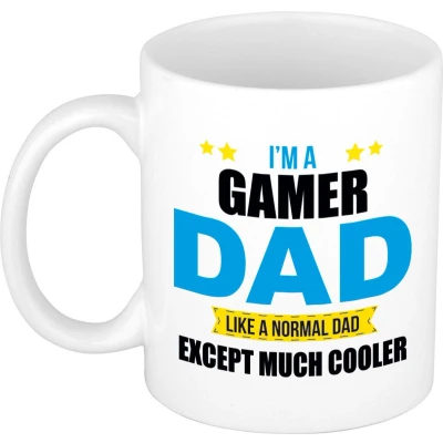 Afbeelding van Gamer dad mok / beker wit 300 ml Cadeau mokken Papa/ Vaderdag feest