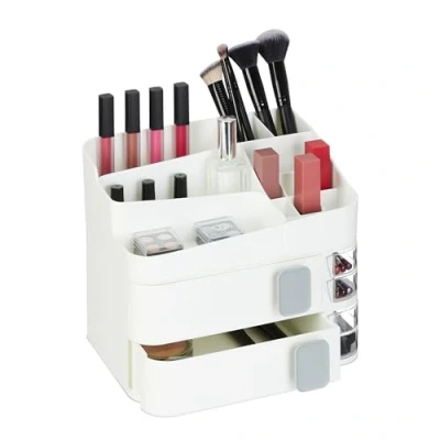 Afbeelding van Relaxdays make up organizer kunststof wit bewaardoos cosmetica opbergdoos