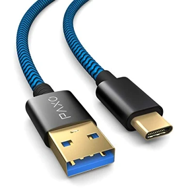 Afbeelding van 3m nylon PS5 oplaadkabel voor Playstation 5 controller, USB C kabel, 3.1 (USB 3.0), oplaadkabel, stoffen omhulsel, aluminium plug, blauw zwart