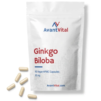 Afbeelding van Ginkgo Biloba 80 mg 90 Vegan Capsules Hoog gestandaardiseerd AvantVital Voedingssupplementen