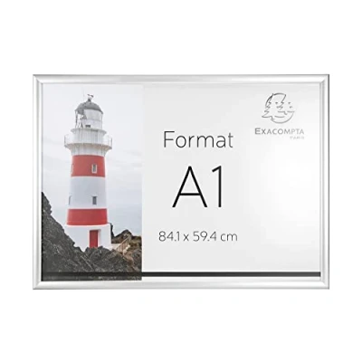 Afbeelding van Exacompta ref. 8194358D 1 Aluminium muurlijst A1 formaat horizontaal of verticaal te gebruiken schroeven en pluggen meegeleverd Alu/Kristal