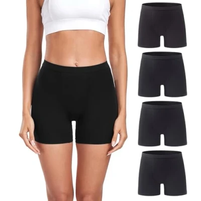 Afbeelding van wirarpa Boxershorts voor dames, modal, boyshort, ultrazachte damesboxers, ondergoed, onderjurk, rok, multipack, Zwart 4 Pack, M