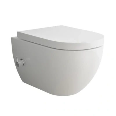 Afbeelding van Alpenberger Antibacteriële douchetoilet zonder spoelrand met eengreepsmengkraan, wandtoilet nano coating, hangtoilet complete set en toiletbril, toilet made in Europa