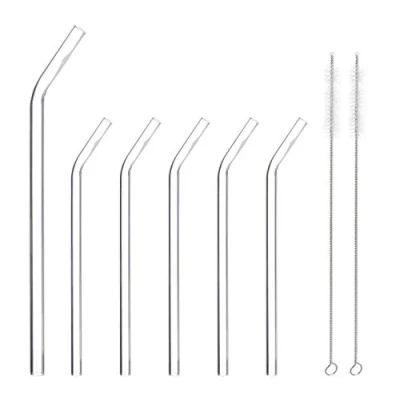 Afbeelding van Relaxdays Rietjes glas, 6 stuks, gebogen, herbruikbare rietjes, 23 cm, borstel, duurzaam, Ø 10 mm, transparant