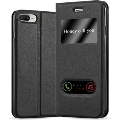 Afbeelding van Cadorabo Hoesje geschikt voor Apple iPhone 7 PLUS / 7S 8 in KOMEET ZWART Beschermhoes met magnetische sluiting, standfunctie en 2 kijkvensters Book Case Cover Etui