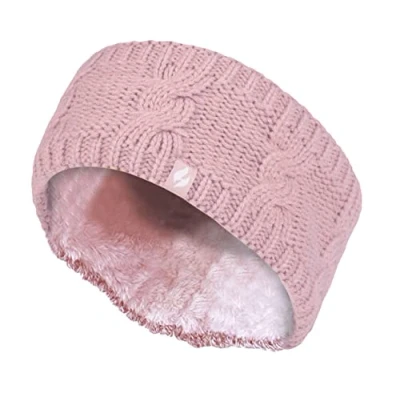Afbeelding van Heat Holders Dikke kabel gebreide fleece gevoerde thermische winter lege schedel oorwarmer hoofdband (één maat, oudroze)