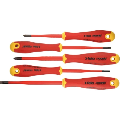 Afbeelding van Felo, Schroevendraaiers, ERGONIC VDE E Slim Schroevendraaierset met 3C handvat, 5 stuks. (Kruisgleuf)
