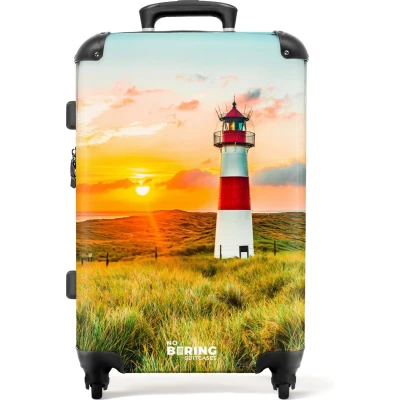 Afbeelding van NoBoringSuitcases.com® Koffer groot Rolkoffer lichtgewicht Vuurtoren bij zonsondergang Reiskoffer met 4 wielen Grote trolley XL 20 kg bagage