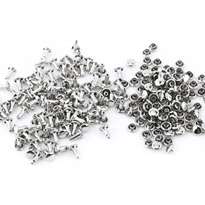 Afbeelding van 100 set klinknagels met dubbele dop voor reparaties van leerambachten Decoratie en metalen studs 6 x 8 mm doe het zelf schoenenreparaties (zilver)