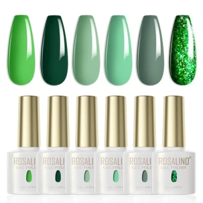 Afbeelding van ROSALIND UV Nagellak Groen,6 Kleuren Glitter Groen Gras Donkergroen Zomer Lente Gel Nagels Shellac Soak Off LED Polish voor Beginners Art Salon DIY