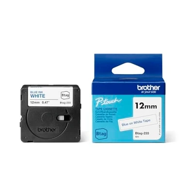 Afbeelding van Brother Original Btag 233 Labeltape, 12 mm breed, 4 m lang, blauw/wit