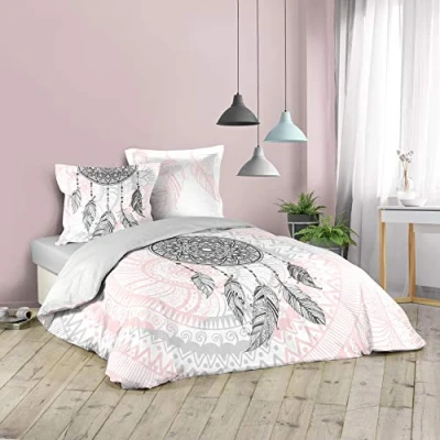 Afbeelding van Douceur d&#039;Intérieur Beddengoedset, 3 delig, roze, 200 x cm, bedrukt, 42 draden, motief: Namaste, motief