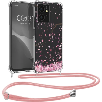 Afbeelding van kwmobile telefoonhoesje geschikt voor Xiaomi Redmi Note 12 (4G) Hoesje met telefoonkoord Back cover smartphone Case in poederroze / donkerbruin transparant