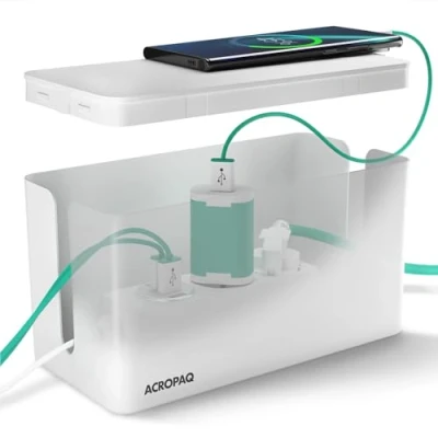 Afbeelding van ACROPAQ Kabelbox Small Opbergbox stekkerdoos, Kabel organiser Wit ACM001W