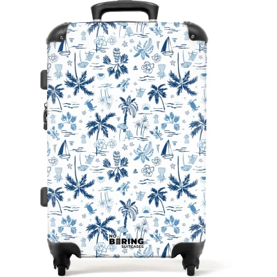 Afbeelding van NoBoringSuitcases.com Grote koffer Vakantie patroon blauw Kinderkoffer geschikt voor jongen en meisjes Reiskoffer met 4 wielen Trolley op wieltjes Rolkoffer groot kinderen 72 liter Ruimbagage valies 20kg
