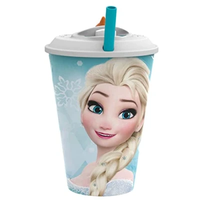 Afbeelding van p:os 33876 Frozen Drinkbeker voor kinderen met rietje, deksel en 3D motief van Olaf, ca. 460 ml inhoud, ideaal koude dranken