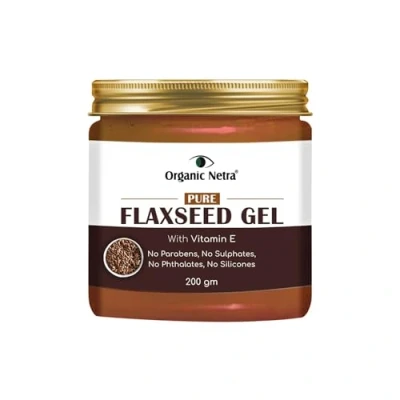 Afbeelding van Organic Netra Pure Flaxseed Gel With Vitamin E for Hair &amp; Skin, Strengthens Nourishes Skin Health, Safe Mild All Type, Reduces Fine Lines Wrinkles, 200gm