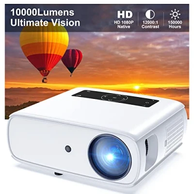 Afbeelding van Native 1080p Full HD beamer, 10.000L thuisbioscoop, videobeamer met 150.000 uur, ondersteunt 4K 350&#039;&#039; display multimedia beamer voor smartphone/pc/laptop/PS4/tv stick/EXCEL/PPT