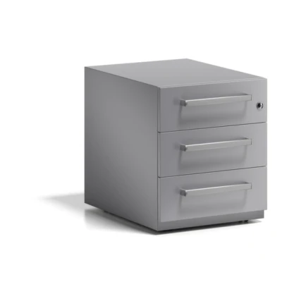 Afbeelding van Bisley rolcontainer met handvat, 3 universele schuifladen, 355 zilver, 56,5 x 42 49,5 cm