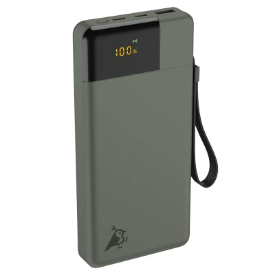 Afbeelding van Aqiila Powerbank 20000mAh, led display, 2x USB C, 1x A, draagbare oplader 65W voor telefoon en laptop, doorvoerladen, soft touch oppervlak, Powerbird Moss Green in plasticvrije verpakking