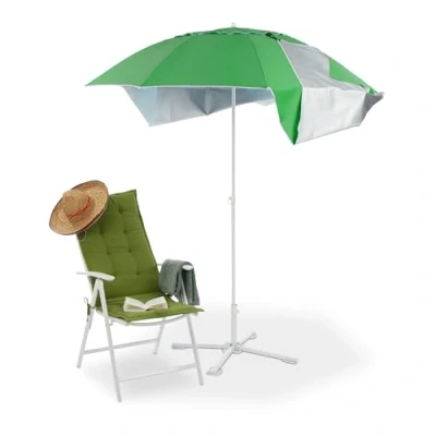Afbeelding van Relaxdays parasol strandtent strandparasol met windscherm uv 50 stokparasol rond groen