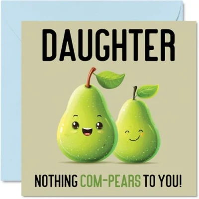Afbeelding van Verjaardagskaarten voor dochter niets com peren grappige gelukkige verjaardagskaart van mama papa, verjaardagscadeaus, 145 mm x grap wenskaarten vrouwen haar
