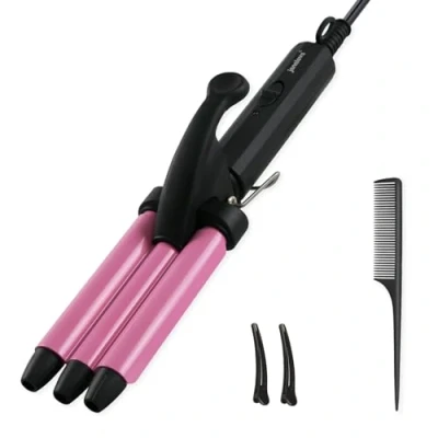 Afbeelding van janelove Mini krultang voor kort haar, 13 mm, strandgolven, 200 C, keramische krultang, 3 vellen, op reis, roze