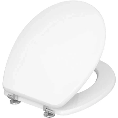 Afbeelding van Cornat wc bril &quot;Lyon&quot; klassieke witte look hoogwaardige houten kern eenvoudig ontwerp past in elke badkamer / toiletbril deksel SHB00