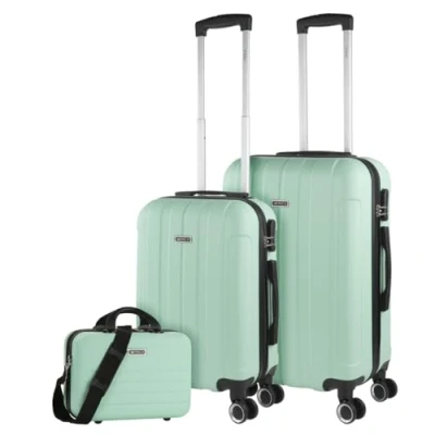 Afbeelding van ITACA Harde koffer van ABS, reiskoffer, cabinekoffer, middelgrote en grote koffer, telescoopgreep, 4 draaibare wielen combinatieslot, Munt, 55 cm + 63 35 cm, kofferset