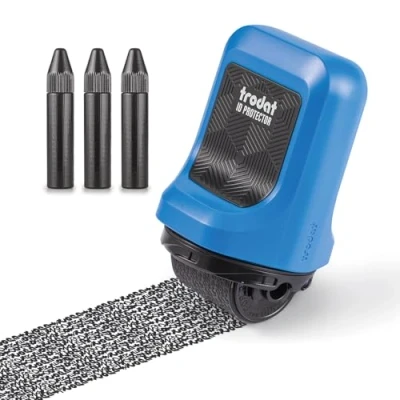 Afbeelding van Trodat ID Protector rollerbalpen voor veilige gegevensbescherming incl. navulset, afdrukbreedte 25 mm, zwart, uniek afdrukpatroon permanente dekking, sneldrogend &amp; documentbestendig
