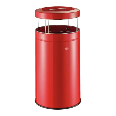Afbeelding van WESCO Big Ash stabiele asbak met dak in de kleur rood, gepoedercoat plaatstaal, 120 liter volume, binnenbevestiging voor afvalzakken, uitneembare zeef