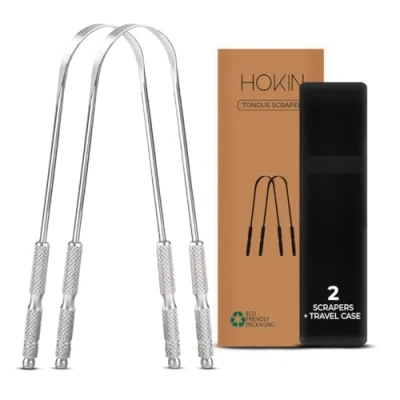 Afbeelding van Tongschraper voor volwassenen van HOKIN (2 stuks mondverzorgingspakket) Roestvrijstalen tongreinigers Verminderen slechte adem 100% metalen stevige schrapers Hygiëneproduct mannen en vrouwen