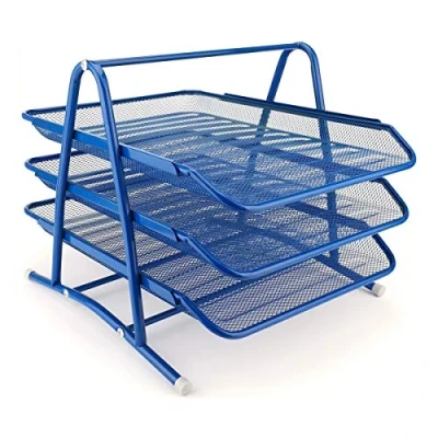Afbeelding van Leviatan Metalen opbergvakken, bureau organizer, bureau, laden voor documenten, 3 laden, brievenbakje, documentenhouder, A4 mesh, opbergsysteem kantoor, marineblauw