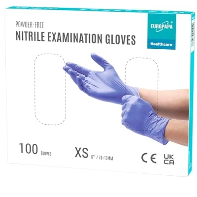 Afbeelding van EUROPAPA® 100 x nitrilhandschoenen, lila box, wegwerphandschoenen, onderzoekshandschoenen, nitril handschoenen, poedervrij, zonder latex, niet steriel, latexvrij, wegwerphandschoenen (XS, Lila)