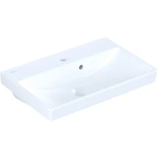 Afbeelding van Villeroy en boch avento wastafel compact 1 gat armatuur kraangat doorg overloop 550 x 370mm bxd apline wit keramiekplus 4a0055r1