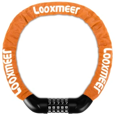 Afbeelding van Looxmeer Fietsslot cijferslot 90cm en hoog veiligheidsniveau, fietskettingslot cijfercode met gehard stalen kettingschakels 5 cijferige cijfercode, Oranje