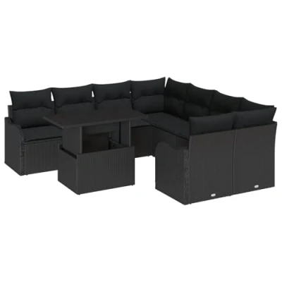 Afbeelding van vidaXL 9 delige Tuin Sofa Set met Kussens Zwart Poly Rattan