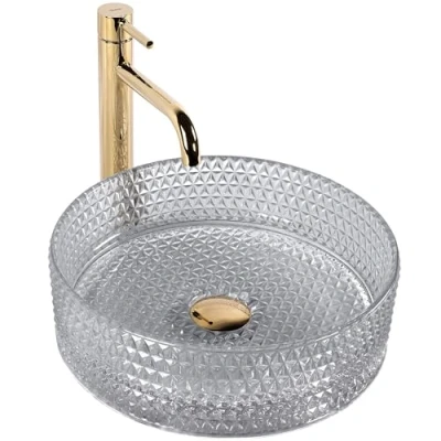 Afbeelding van REA Cristal Glazen Waskom Grijs Ø35,5 cm Design Badkamer Diamantstructuur