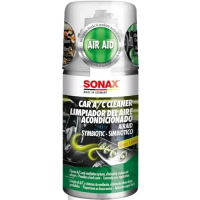 Afbeelding van SONAX KlimaPowerCleaner AirAid airconditioningreiniger Green Lemon (100 ml) zorgt snel en eenvoudig voor langdurige luchthygiëne bevrijdt permanent van vervelende geurtjes art.nr. 03234000