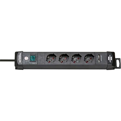 Afbeelding van Brennenstuhl , Premium Line stekkerdoos met USB oplaadpoort 4 voudig zwart 3m H05VV F 3G 1.5 (Italiaanse stekker)