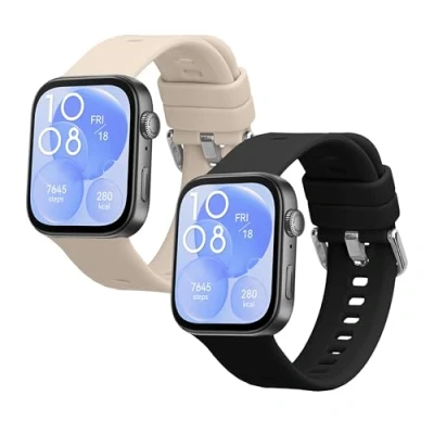 Afbeelding van kwmobile 2x horlogebandjes geschikt voor Huawei Watch Fit 3 bandje Smartwatch bandjes van TPU Activity tracker horloge band in zwart / beige