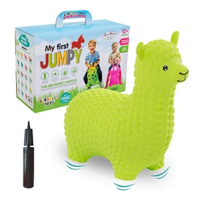 Afbeelding van GERARDO&#039;S Toys Springdier, springbal, alpaca, groen, springdieren vanaf 1 jaar en 2 jaar, opblaasbaar speelgoed, voor buiten of binnen, peuters 12 maanden