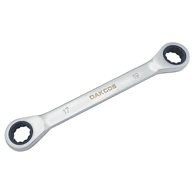Afbeelding van DAKCOS 2 in 1 ratelsleutel 17x19mm dubbele ratelringsleutel CR V met mat chroom afwerking