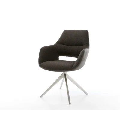 Afbeelding van DELIFE Draaistoel Yago Flex met armleuning materiaalmix zwart kruisframe breed roestvrij staal 360 draaibaar rocker functie pocketveer kern