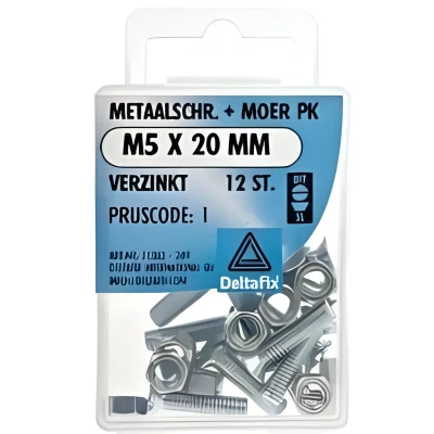 Afbeelding van Deltafix Metaalschroef verzinkt PK + Moer M5 x 20 mm 12 stuks