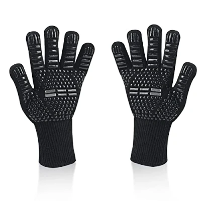 Afbeelding van Newpop Barbecuehandschoenen, universele ovenhandschoenen, tegen hitte tot 800C, antislip, siliconen, brandvertragend, keukenhandschoen met onderarmbescherming, voor BBQ, bakken, open haard (zwart)