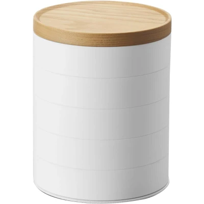 Afbeelding van Yamazaki Sieradenhouder Tosca Carrousel Met 5 Bakjes Wit Naturel Hout 10x10x12,5cm